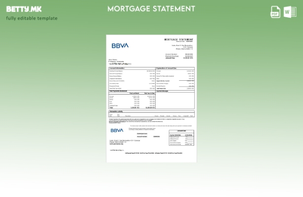 модерен стил Венецуела BBVA банка хипотека извод во шаблон Word и PDF формати